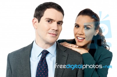 Business People Posing Together, Casually Stock Photo