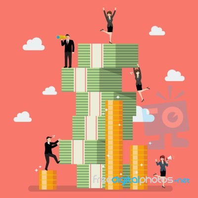 Business People Try To Climbing Money Mountain Stock Image