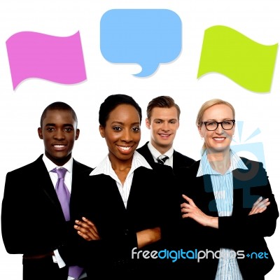 Business People With Speech Bubbles Stock Photo