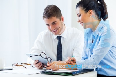 Business People Working In The Office With Digital Tablet Stock Photo