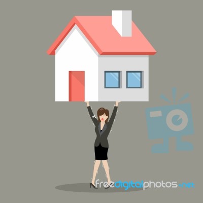 Business Woman Carry A Heavy Home Stock Image