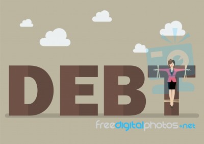 Business Woman Crucified On Debt Stock Image