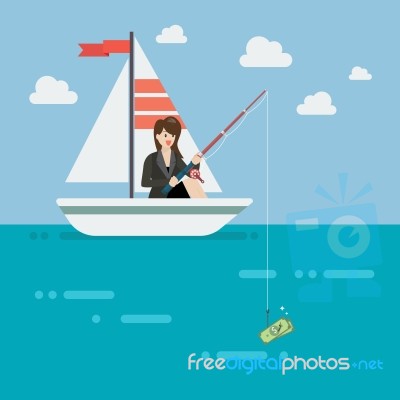 Business Woman Fishing Money Stock Image