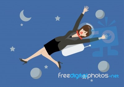 Business Woman Floating In The Space Stock Image