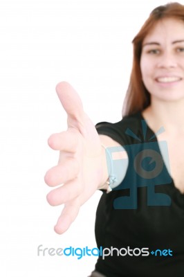 Business Woman Gives Handshake Stock Photo