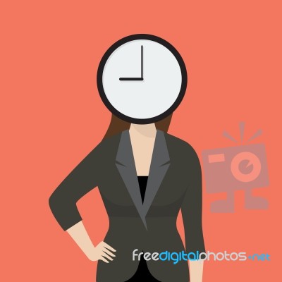 Business Woman Her Head Is A Clock Stock Image