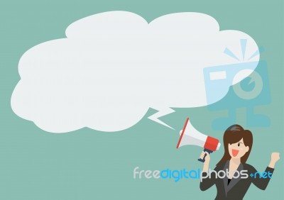 Business Woman Holding A Megaphone With Bubble Word Stock Image