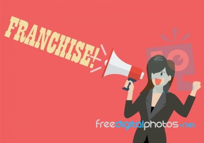 Business Woman Holding A Megaphone With Word Franchise Stock Image