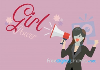 Business Woman Holding A Megaphone With Word Girl Power Stock Image
