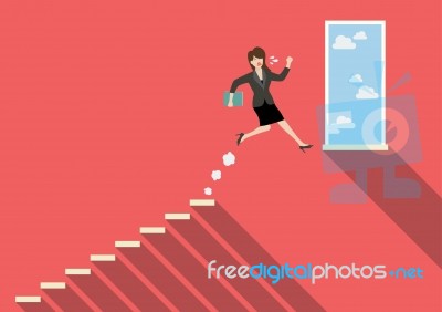 Business Woman Jumping To Success Stock Image