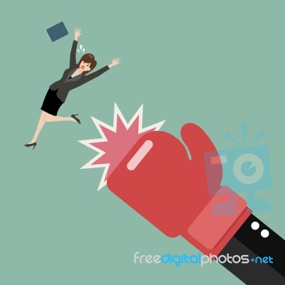 Business Woman Punched By Her Boss Big Hand Stock Image