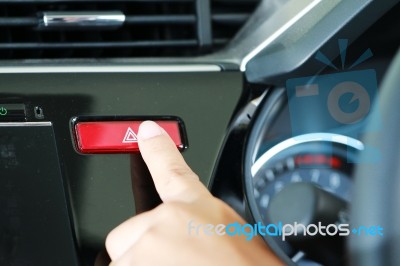 Business Woman Push Emergency Button In Car Stock Photo