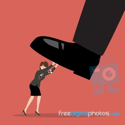 Business Woman Pushing Big Foot Stock Image