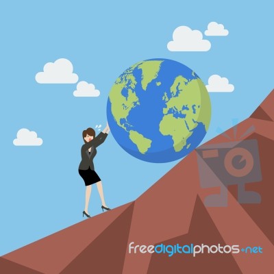 Business Woman Pushing The World Uphill Stock Image Business Woman Pushing The World Uphill Stock Image