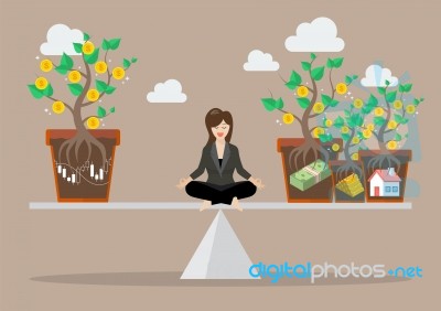 Business Woman Rebalancing Portfolio Asset Allocation Stock Image