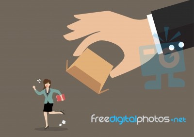Business Woman Running Away From Cardboard Box Stock Image