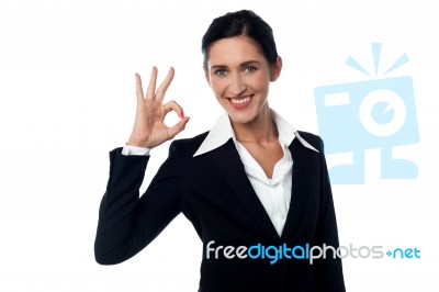 Business Woman Showing Ok Gesture Stock Photo