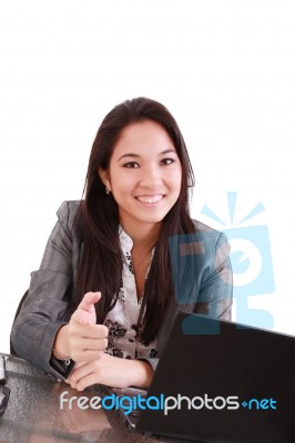 Business Woman Sitting With Laptop Stock Photo