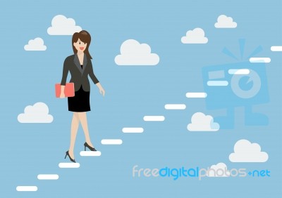 Business Woman Stepping Up A Staircase In The Sky Stock Image
