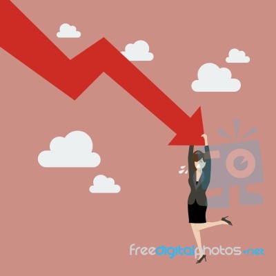 Business Woman Try Hard To Hold On Falling Graph Down Stock Image