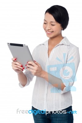 Business Woman Using Touch Pad Device Stock Photo