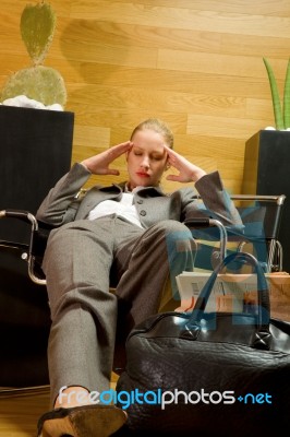 Business Woman Waiting In Lobby Stock Photo