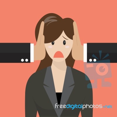 Business Woman Was Covered Ears By Other Man Stock Image
