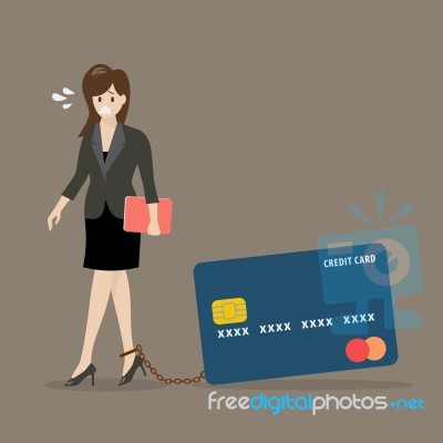 Business Woman With Credit Card Burden Stock Image