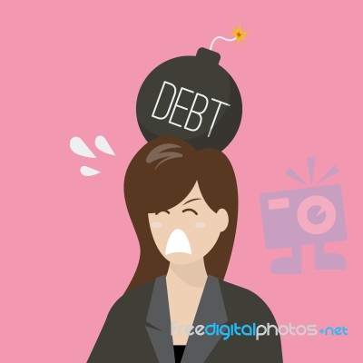Business Woman With Debt Bomb On Her Head Stock Image