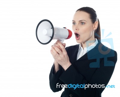 Business Woman With Megaphone Stock Photo