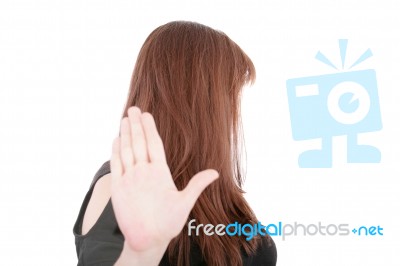 Business Woman With Palm Up Stock Photo