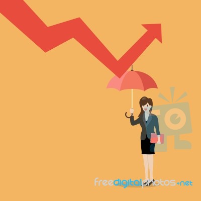 Business Woman With Umbrella Protecting From Graph Down Stock Image