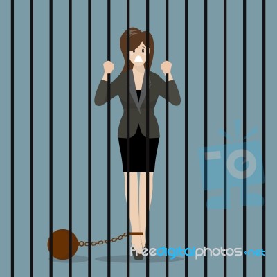 Business Woman With Weight In Prison Stock Image