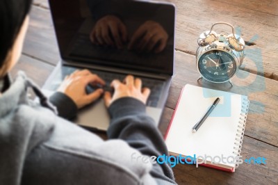 Business Woman Working Late At Home Stock Photo