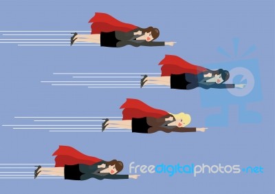 Business Women Superhero Fly Competition Stock Image