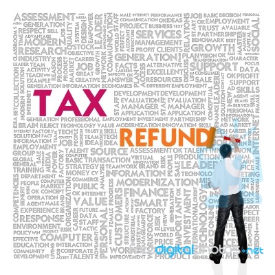 Business Word Cloud For Business And Finance Concept, Tax Refund… Stock Image