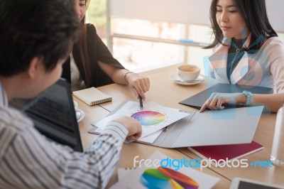 Business Workers Group Meeting In Office Stock Photo