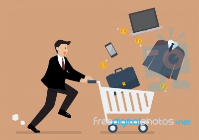 Businessman Add A Clothing And Accessories Into Cart Stock Image