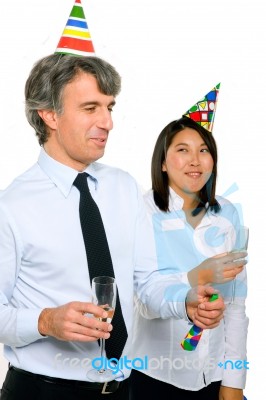 Businessman And Businesswoman Toasting Stock Photo