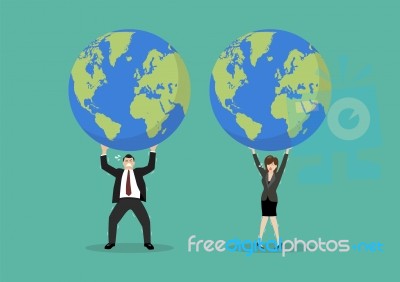 Businessman And Woman Struggling To Carry Globe Stock Image