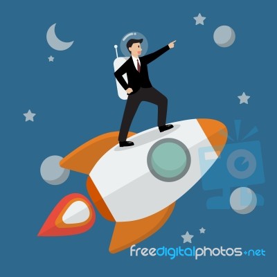 Businessman Astronaut Standing On A Rocket Stock Image