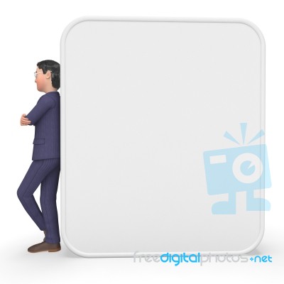 Businessman Beside Signboard Means Blank Space And Announce Stock Image