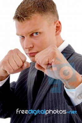 Businessman Boxing Gesture Stock Photo