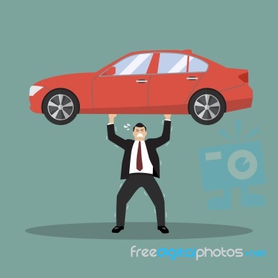Businessman Carry A Heavy Car Stock Image