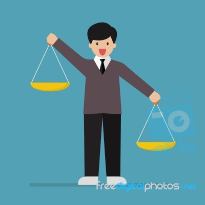 Businessman Carrying A Balance Scale With Both Hands Stock Image