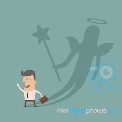 Businessman Casting A Angel Shadow Stock Image