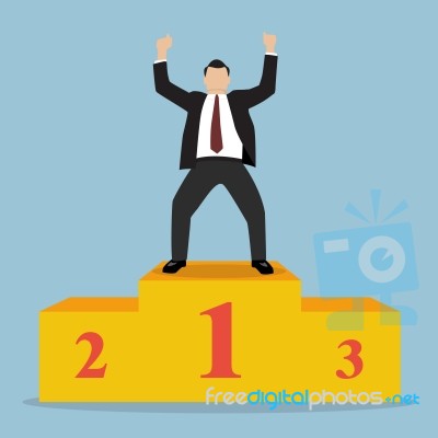 Businessman Celebrates On Winning Podium Stock Image