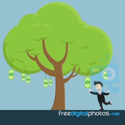 Businessman Collect Money Bill From Tree Stock Image