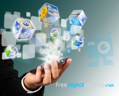 Businessman Connection Touch Screen Stock Photo