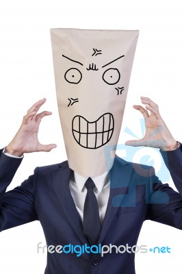 Businessman Cover His Head With Bag Stock Photo